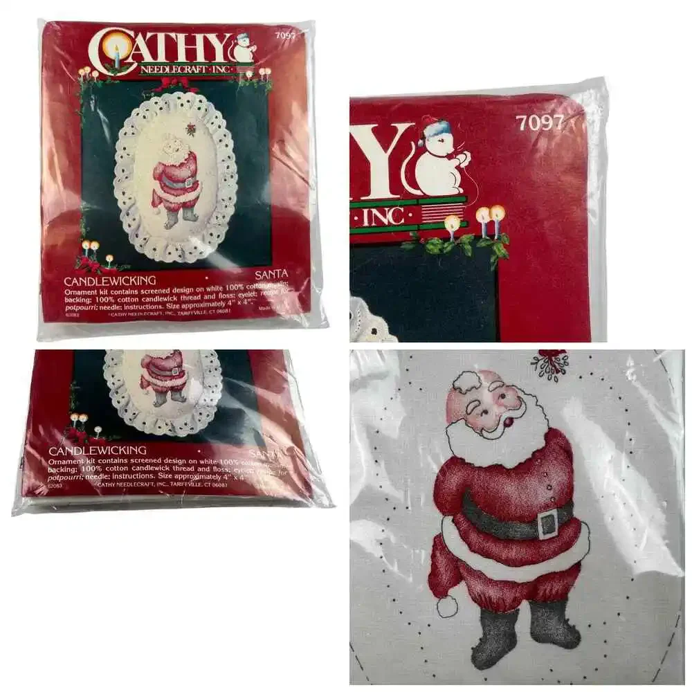 CATHY NEEDLECRAFT Candlewicking Ornament Kits Santa Christmas Gift 7096 7097